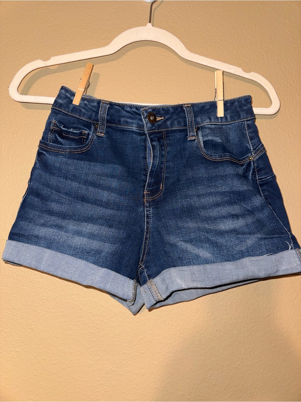 Wax Jean Butt I Love You High Rise Cuffed Denim Shorts Size S Medium Wash